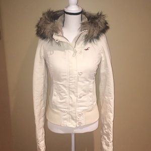 Hollister Cream Fur Trimmed Coat